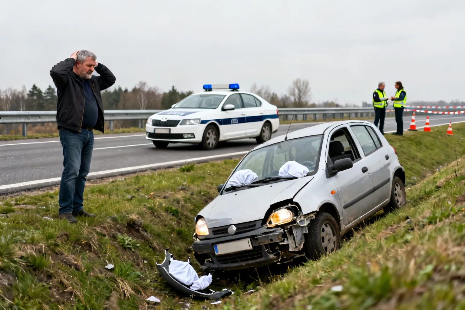 Pijany 50-latek bez uprawnień wjechał w skarpę na Obwodnicy Trójmiasta