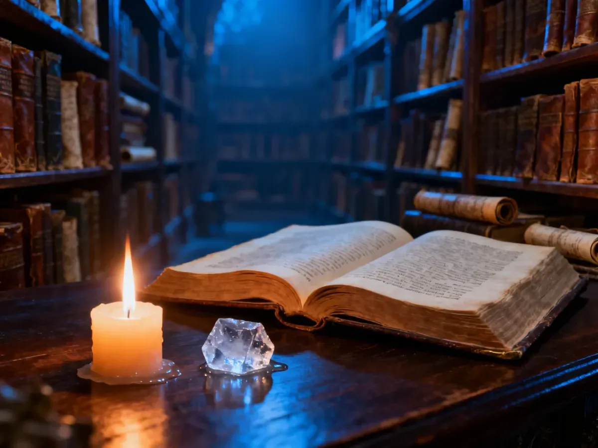 Otwarta księga fantasy na drewnianym stole obok płonącej świecy i topniejącego lodu, nawiązująca do sagi Pieśń lodu i ognia.